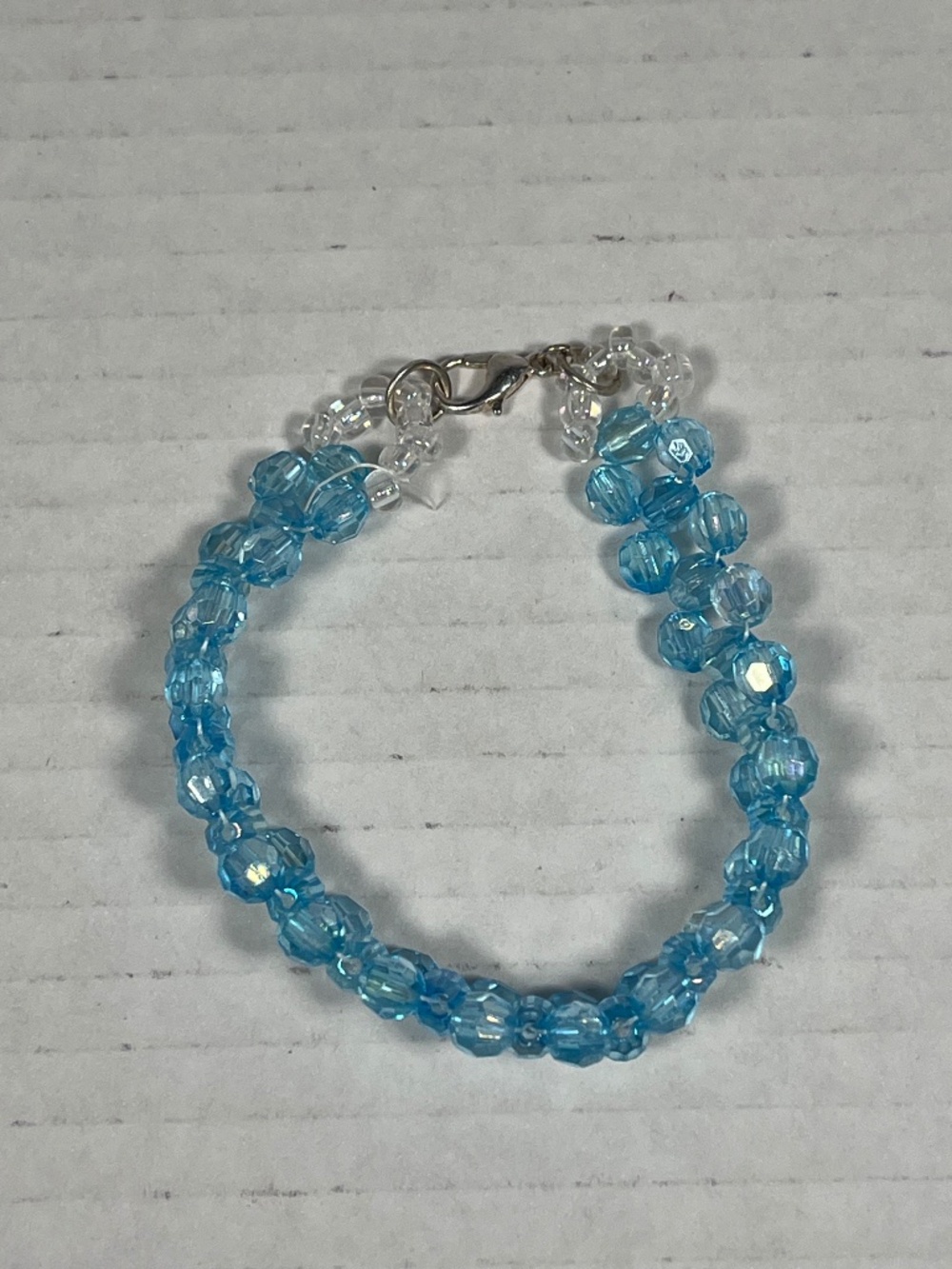Light Blue Cross Weave Acrylic Bead Bracelet ~7.50 inches